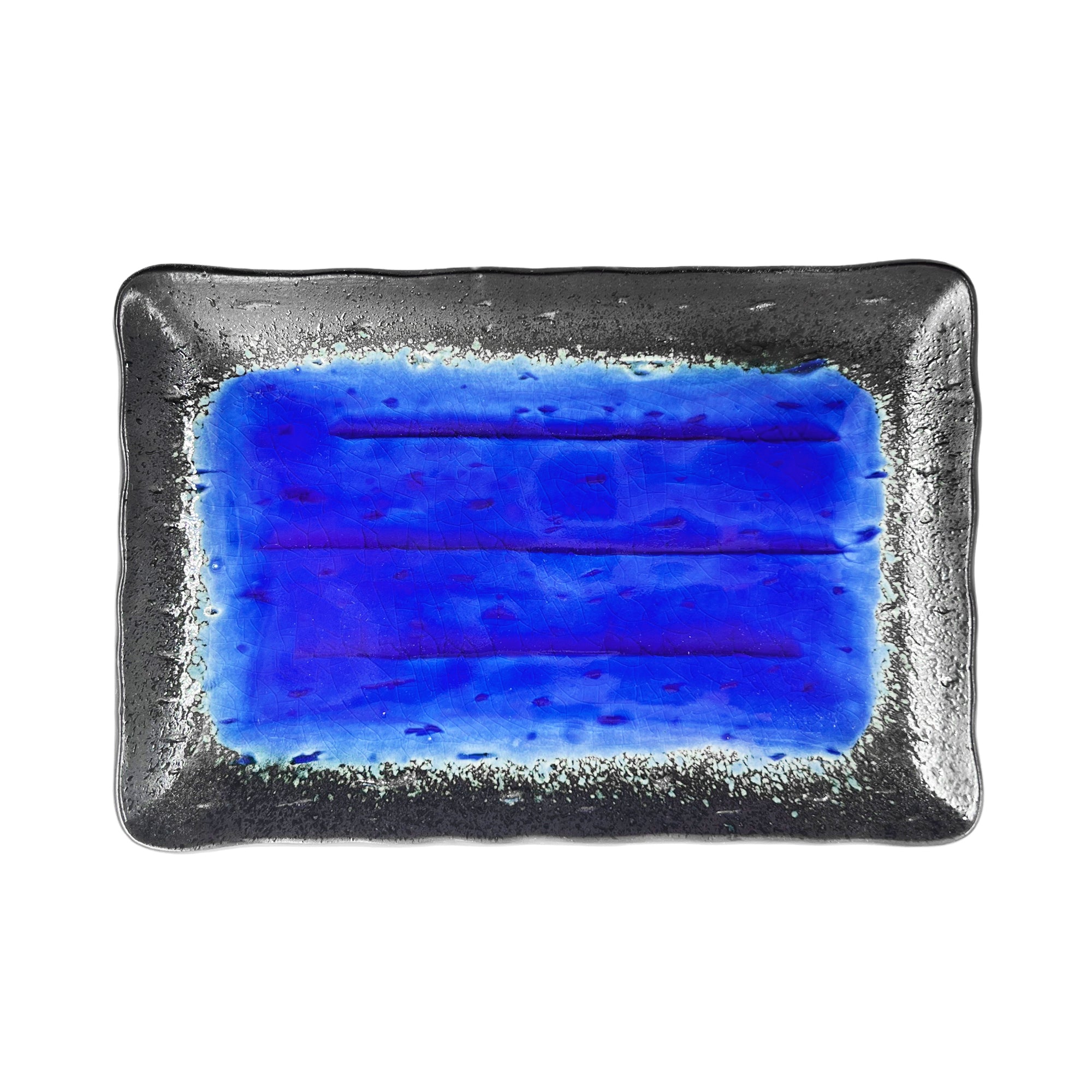 Japanese Handcrafted Serving Plate Rectangle 21cm Blue Lake Gokan