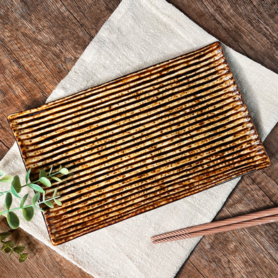 Japanese Fusion Rectangular Display Plate 240mm Caramel