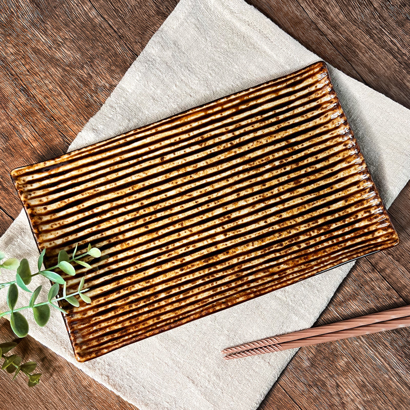 Japanese Fusion Rectangular Display Plate 240mm Caramel