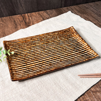 Japanese Fusion Rectangular Display Plate 240mm Caramel