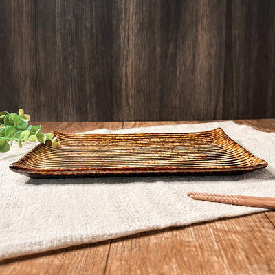 Japanese Fusion Rectangular Display Plate 240mm Caramel