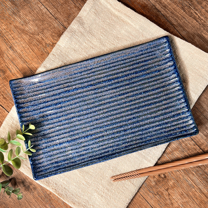 Japanese Fusion Rectangular Display Plate 240mm Ocean
