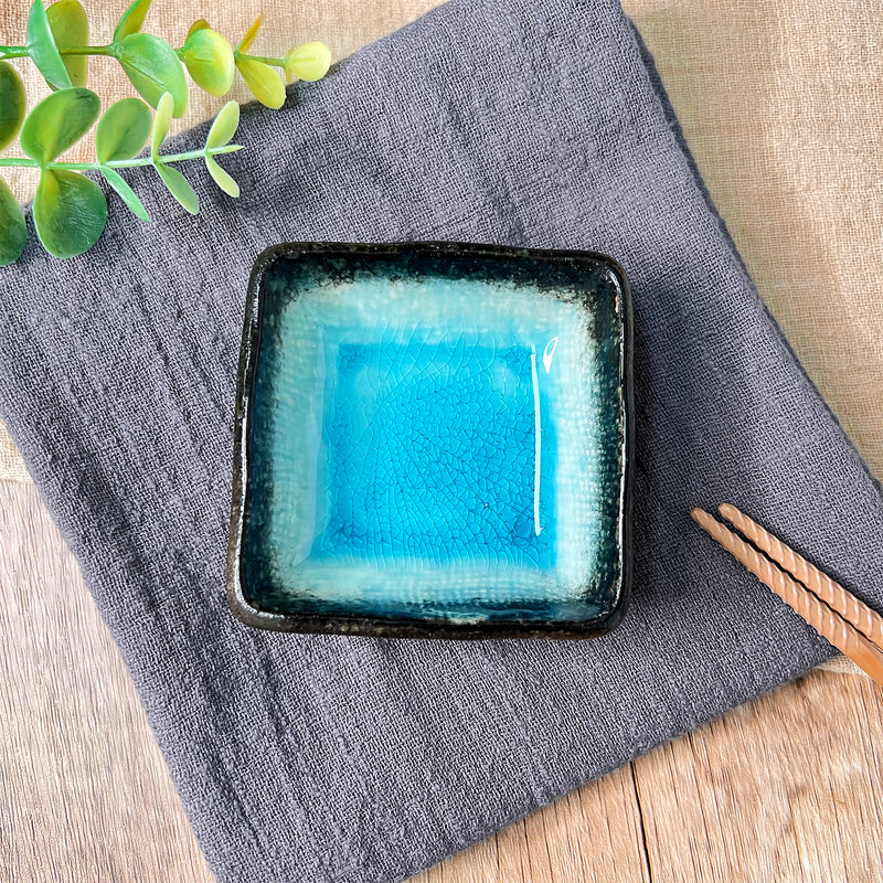 Japanese Square Sauce Dish 7cm Retro Turquoise