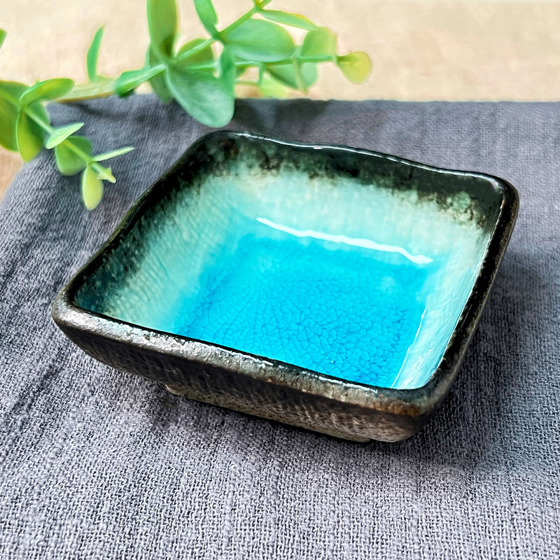 Japanese Square Sauce Dish 7cm Retro Turquoise