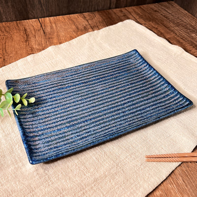 Japanese Fusion Rectangular Display Plate 240mm Ocean