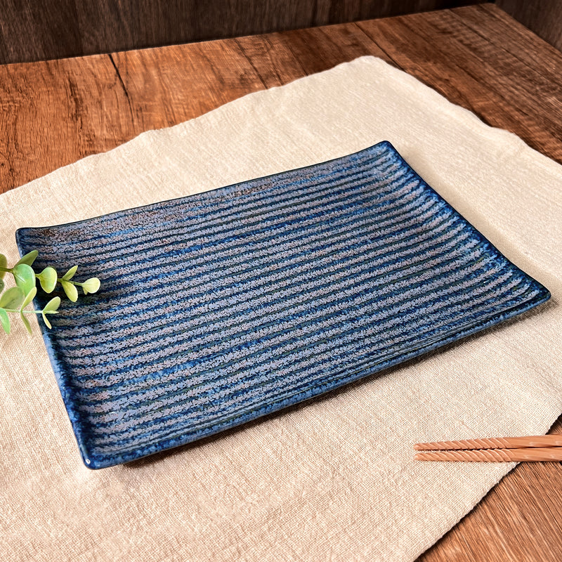 Japanese Fusion Rectangular Display Plate 240mm Ocean
