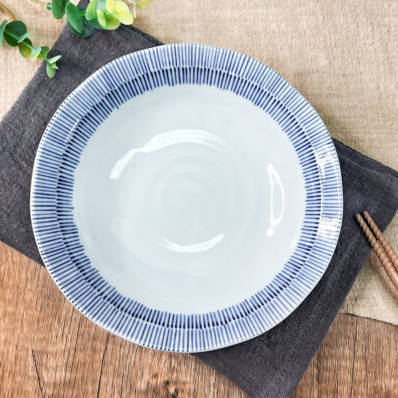 Japanese Ceramic Serving Bowl 16.5cm Blue Lines