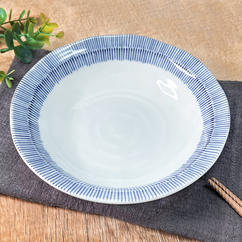 Japanese Ceramic Serving Bowl 16.5cm Blue Lines