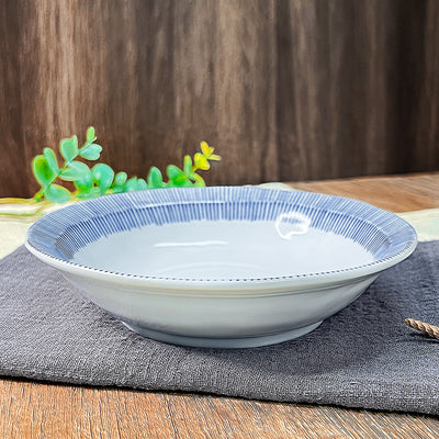 Japanese Ceramic Serving Bowl 16.5cm Blue Lines