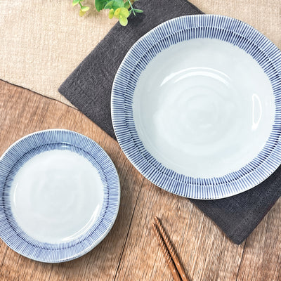 Japanese Ceramic Serving Bowl 16.5cm Blue Lines