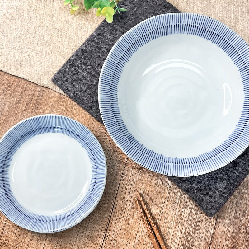 Japanese Ceramic Serving Bowl 16.5cm Blue Lines
