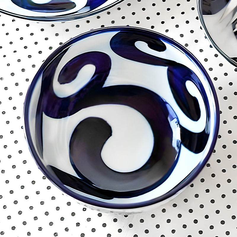 Japanese Ceramic Rice Bowl 13cm Blue Vines