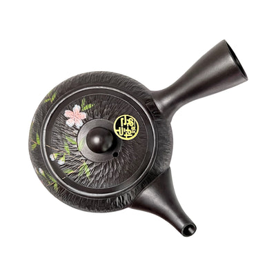Japanese TOKONAME Tea Pot With Handle Cherry Blossom Matte Black 17cm
