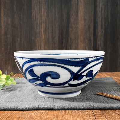 Large Ramen Noodle Bowl 18.5cm Blue Leaves & Vines