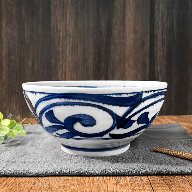 Large Ramen Noodle Bowl 18.5cm Blue Leaves & Vines