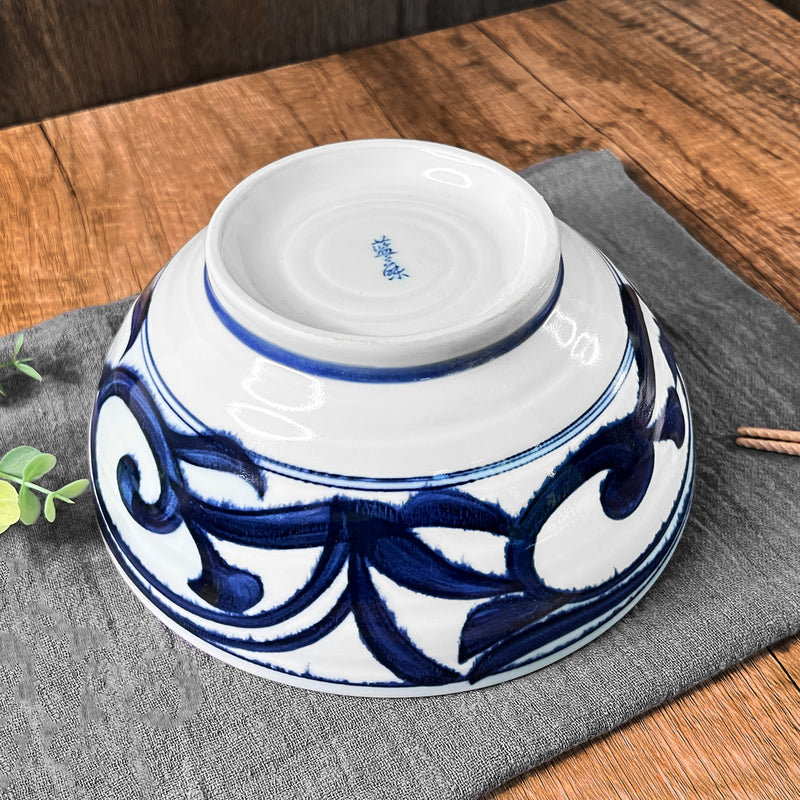 Large Ramen Noodle Bowl 18.5cm Blue Leaves & Vines