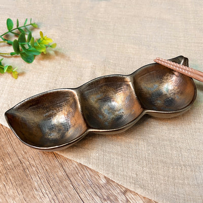 Porcelain Divided Sauce Dish Copper Coated
