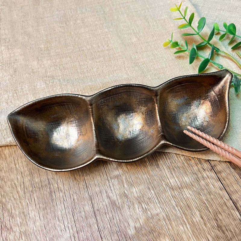 Porcelain Divided Sauce Dish Copper Coated