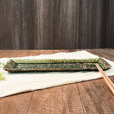 Japanese Retro Ceramic Serving Plate With Dipping Divider Green 33cm