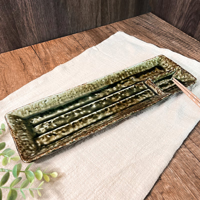 Japanese Retro Ceramic Serving Plate With Dipping Divider Green 33cm