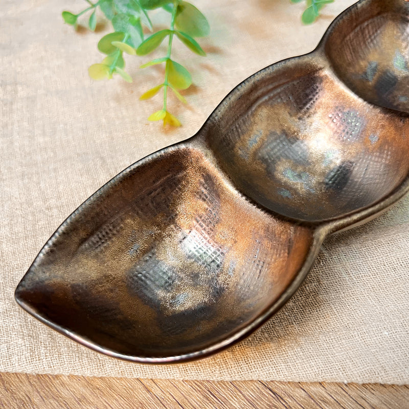 Porcelain Divided Sauce Dish Copper Coated