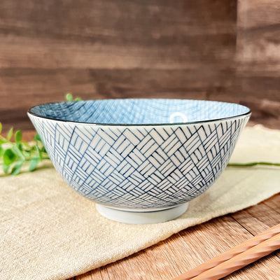 Japanese Ceramic Rice Bowl Series 15.5cm Blue Woven