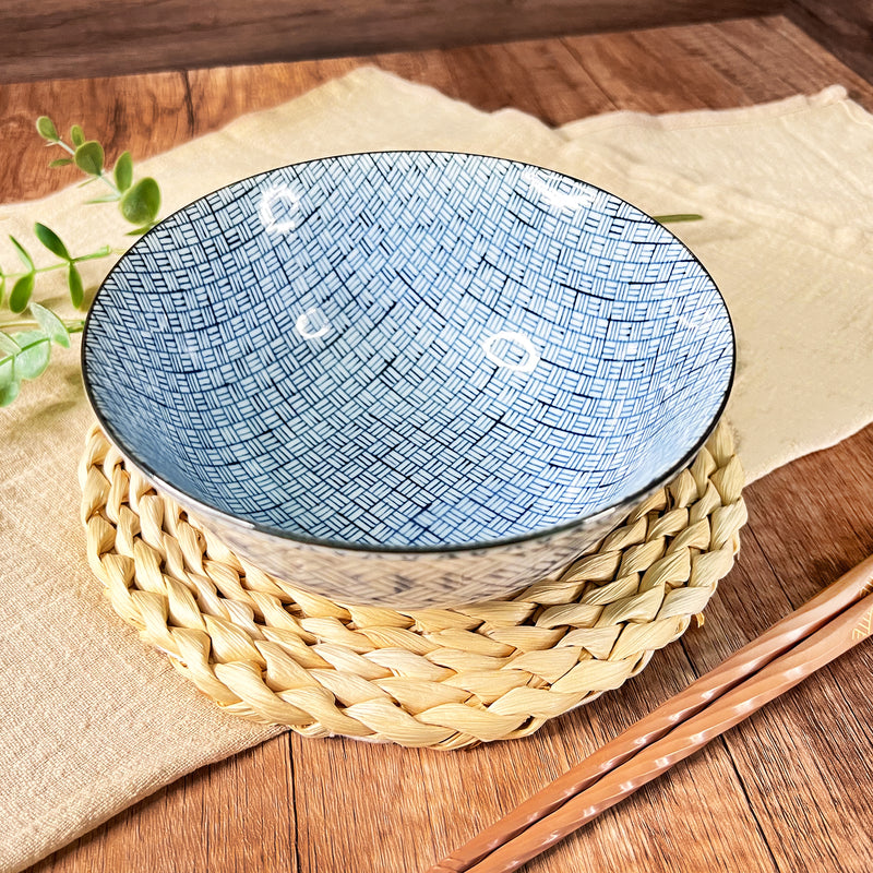 Japanese Ceramic Rice Bowl Series 15.5cm Blue Woven