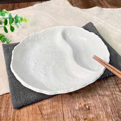Japanese Banko Ware Divider Plate 20cm White Stone