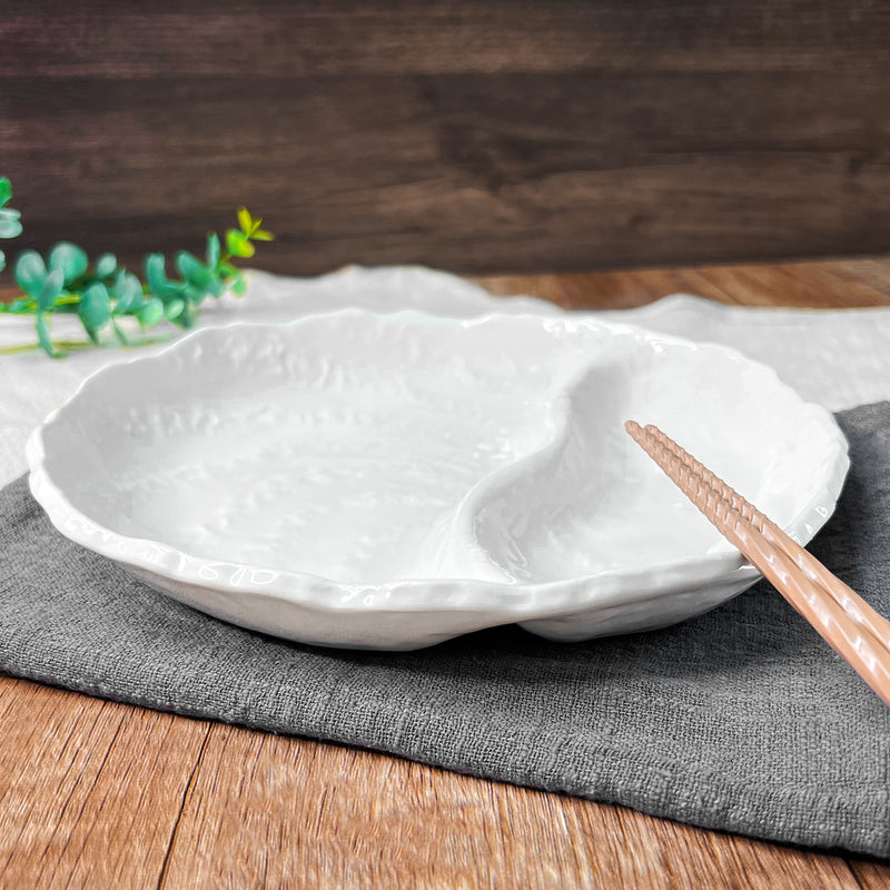 Japanese Banko Ware Divider Plate 20cm White Stone