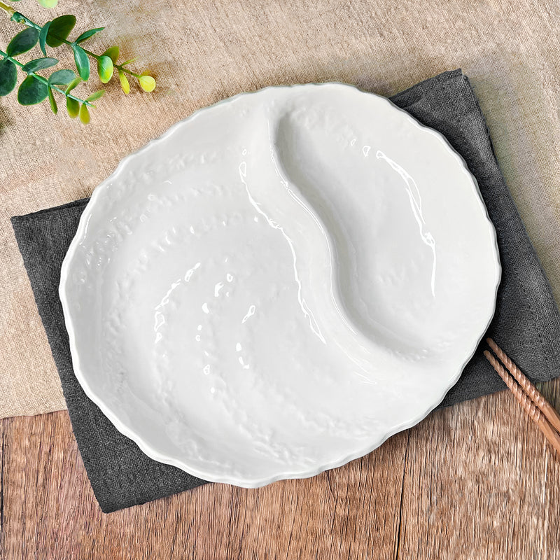 Japanese Banko Ware Divider Plate 20cm White Stone