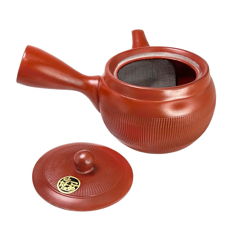 Japanese TOKONAME Tea Pot With Handle Texture Cinnabar 17.5cm