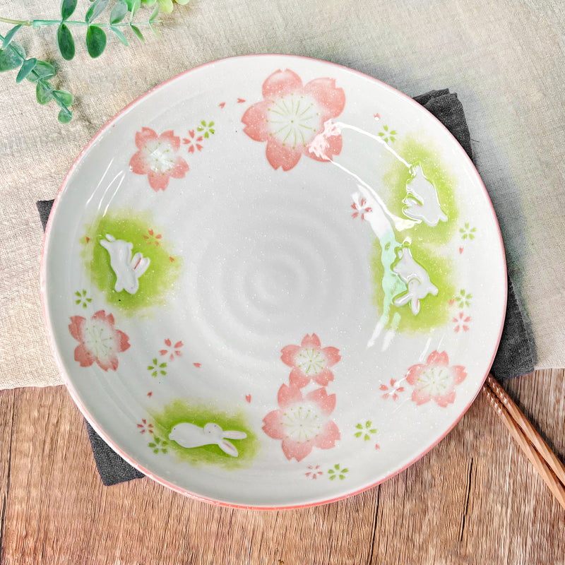 Japanese Serving Plate 21cm Peach Blossom & Rabbit