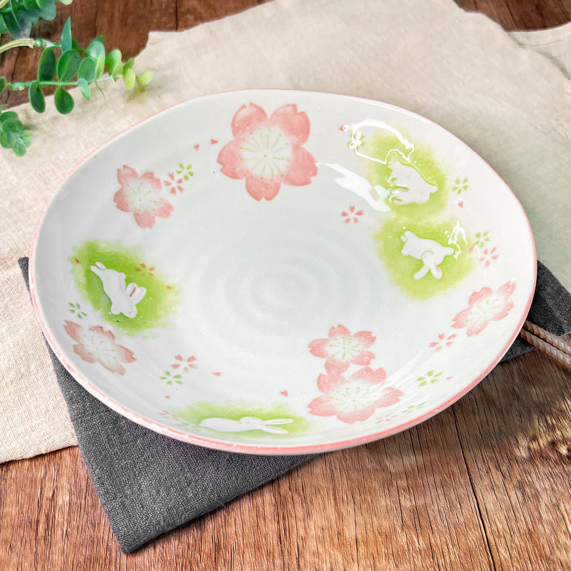 Japanese Serving Plate 21cm Peach Blossom & Rabbit