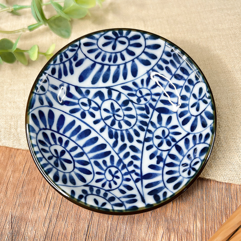 Japanese Ceramic Sauce Dish 9cm Blue Swirl Flower