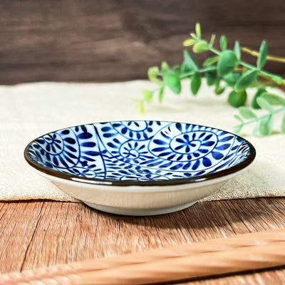 Japanese Ceramic Sauce Dish 9cm Blue Swirl Flower