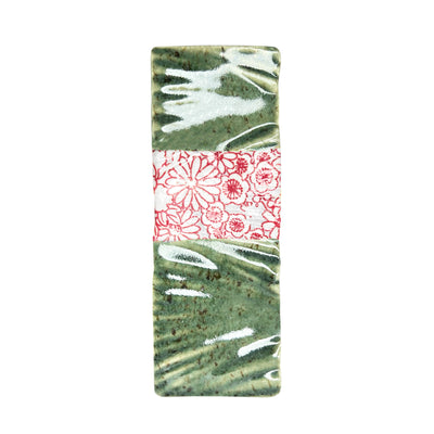 Japanese Copper Plate Style Linear Flowers Green Grey
