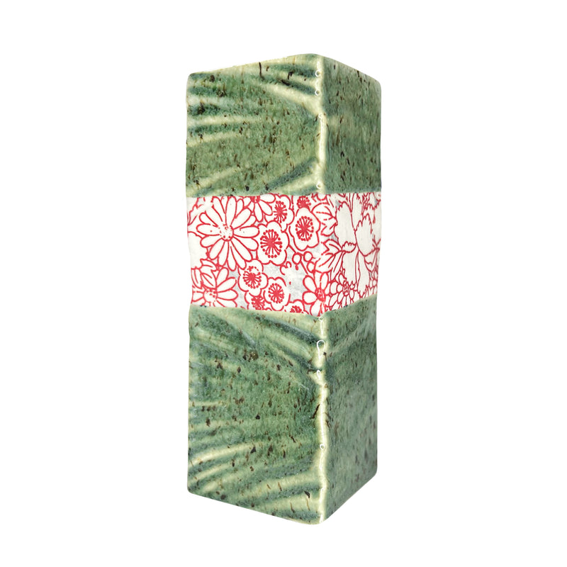 Japanese Copper Plate Style Linear Flowers Green Grey