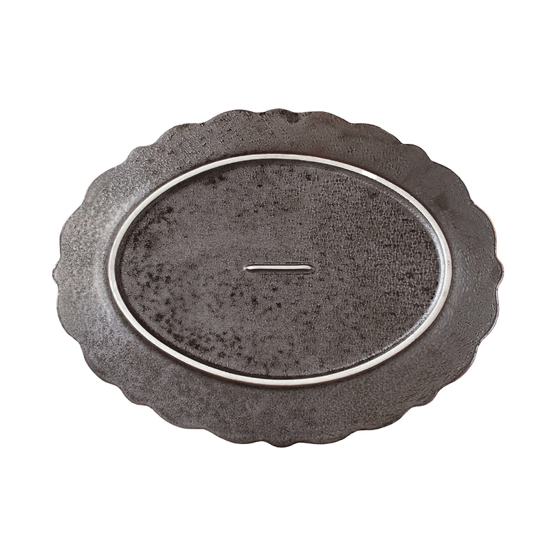 Japanese Oval Plate 28.5cm Length Minorutouki Omnis Kuro Brown