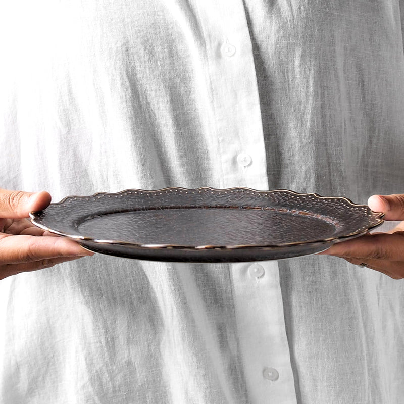Japanese Oval Plate 28.5cm Length Minorutouki Omnis Kuro Brown