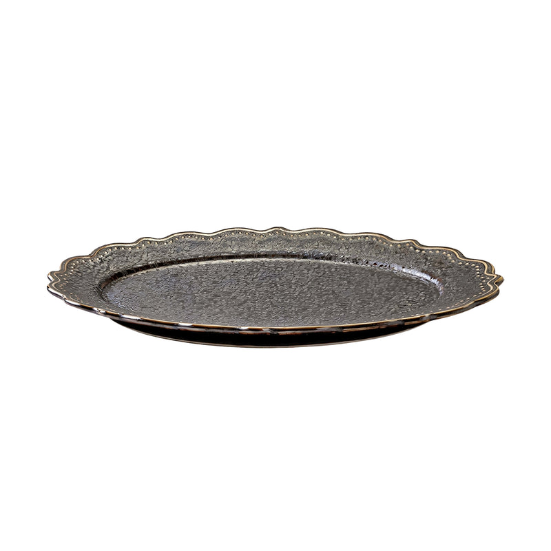 Japanese Oval Plate 28.5cm Length Minorutouki Omnis Kuro Brown