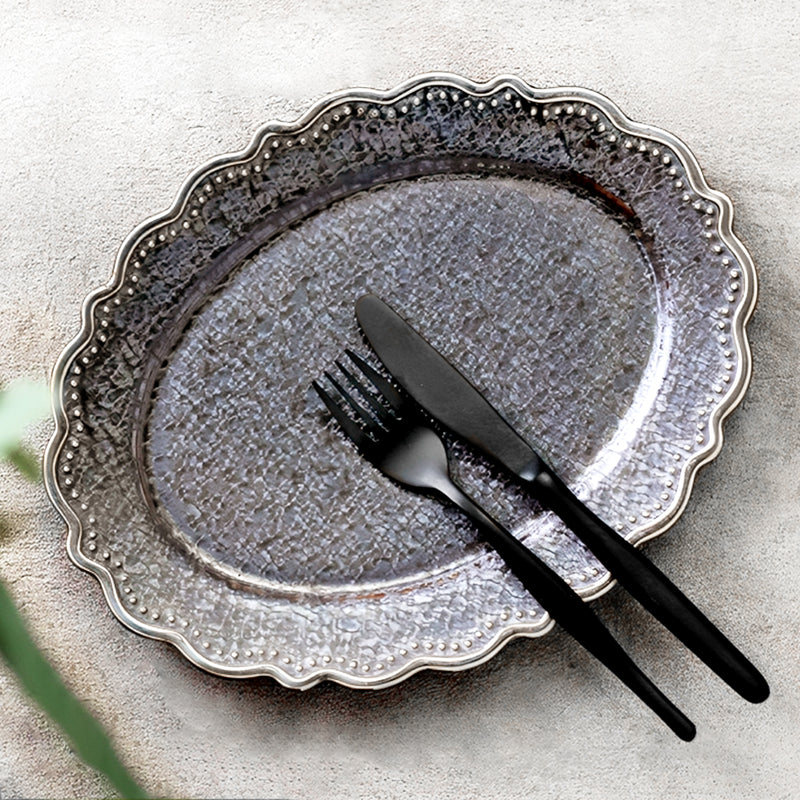 Japanese Oval Plate 28.5cm Length Minorutouki Omnis Kuro Brown