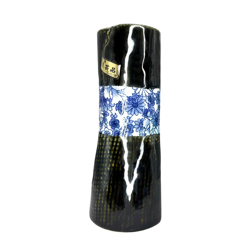 Japanese Copper Plate Style Blue Flowers Dark Green