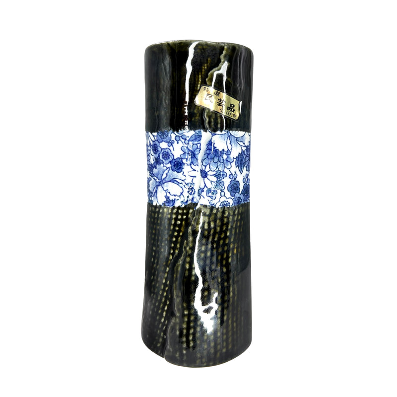 Japanese Copper Plate Style Blue Flowers Dark Green