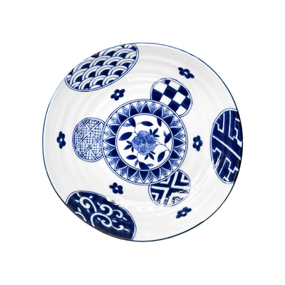 Japanese Serving Plate Oval Decorative Flowers Blue