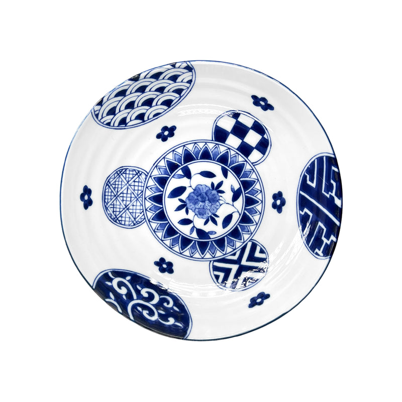 Japanese Serving Plate Oval Decorative Flowers Blue