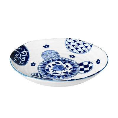 Japanese Serving Plate Oval Decorative Flowers Blue