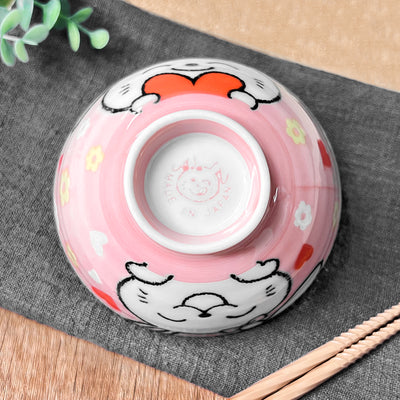 Japanese Ceramic Rice Bowl 10.5cm Cute Bunny Rabbit Pink