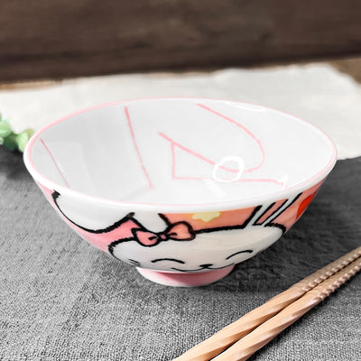 Japanese Ceramic Rice Bowl 10.5cm Cute Bunny Rabbit Pink