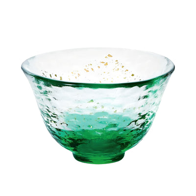 Gold-flecked Emerald Glass Sake Cup 7cm Crafted In Japan