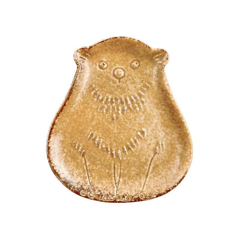 Minorutouki Mino Ware Hedgehog Mini Plate Brown Mustard